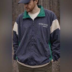 Vintage Notre Dame Windbreaker Collegiate Core • Americana 90s Zip Jacket (XXL)